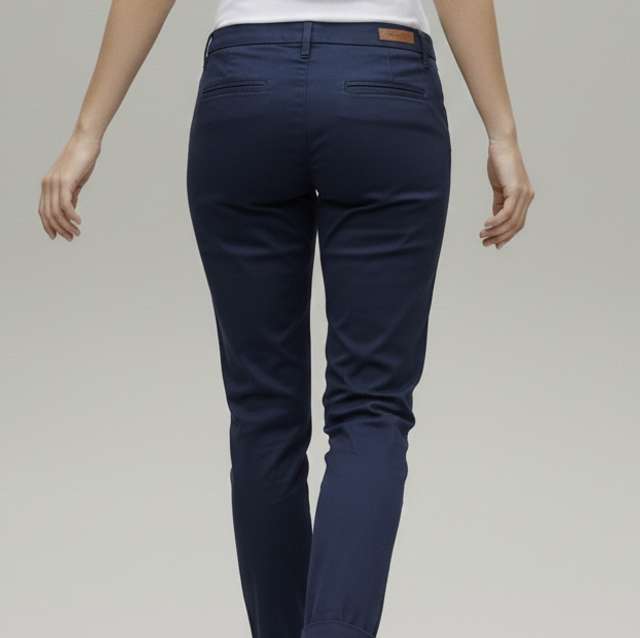 Pantalon Chino Place du Jour Bleu Marine - Coupe Slim Stretch Femme