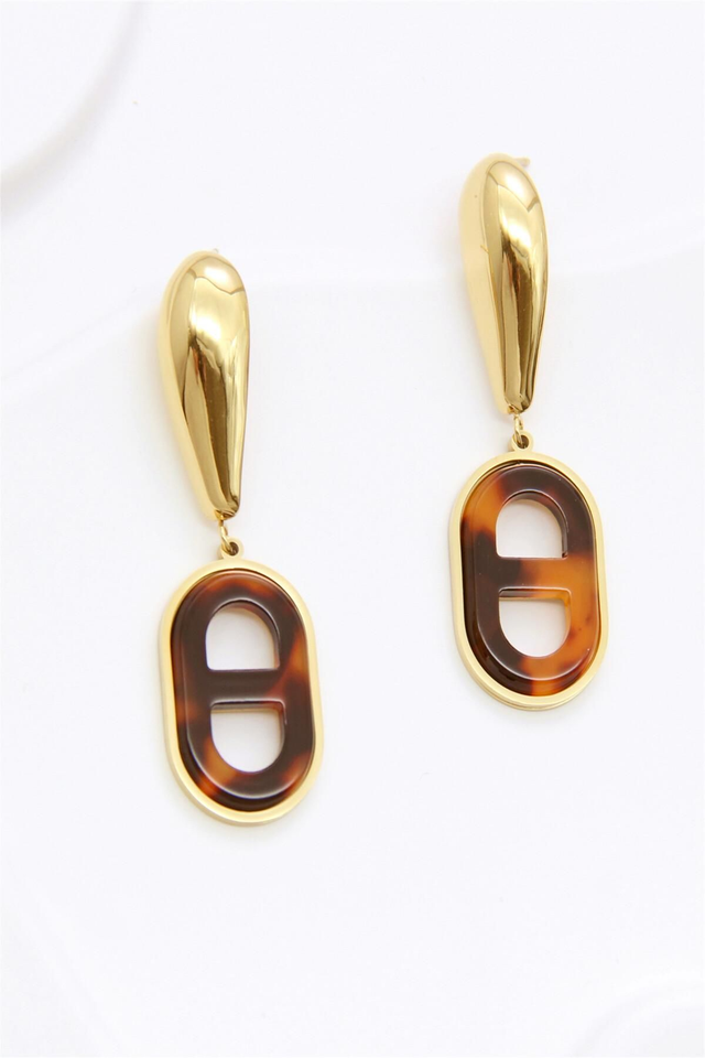 Boucles d’Oreilles Pendantes Goutte Dorée & Résine Écaille