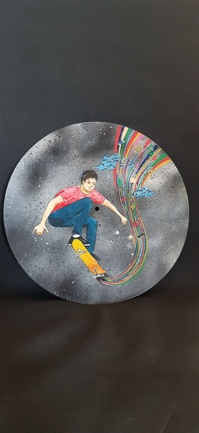 Disque Vinyle custom déco skater coloré pop