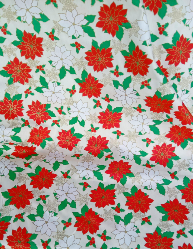 Stof: wit kerstbloemen