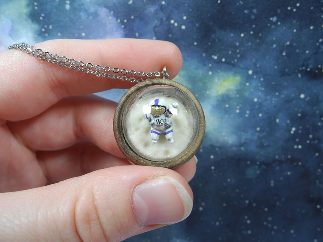 Fly me to the moon - Astronaut necklace - Space jewelry - Moon necklace -moon jewelry - glow in the dark - miniature jewelry - biosphere