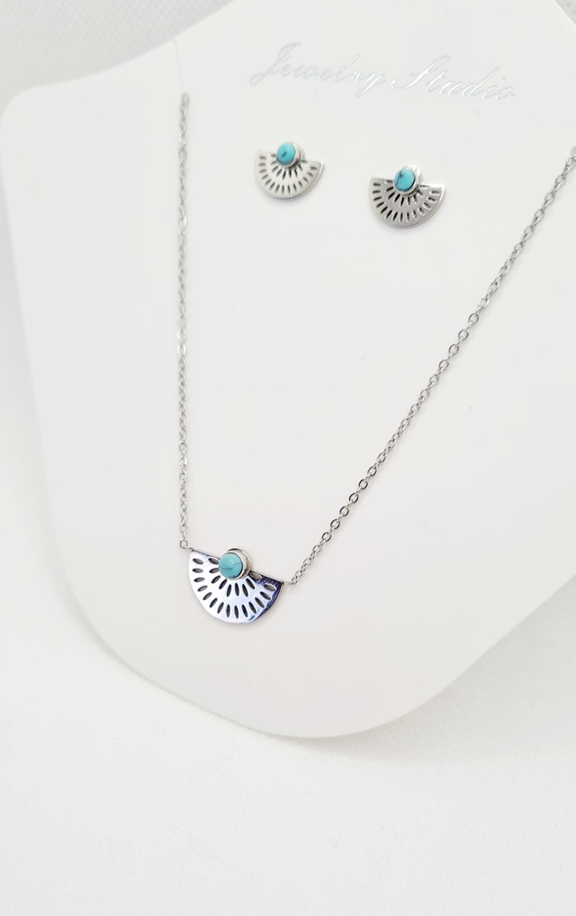 Parure duo "Séville" en acier inoxydable argent (b-o + collier assorti)