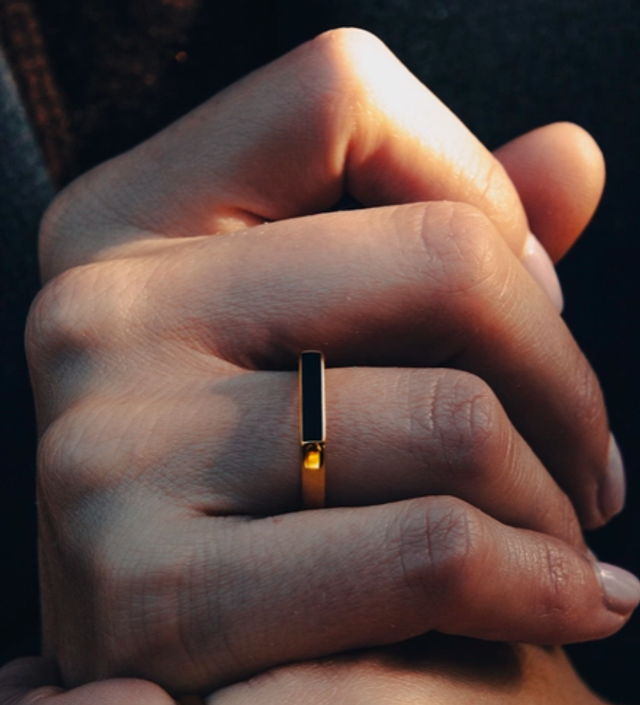 NM gold flat black stone ring