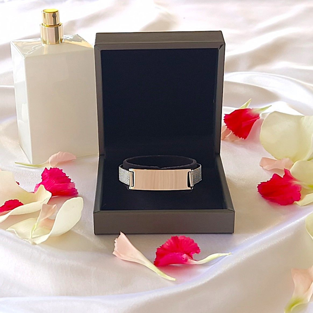 Bracelet acier inoxydable argenté ajustable avec gravure personnalisée