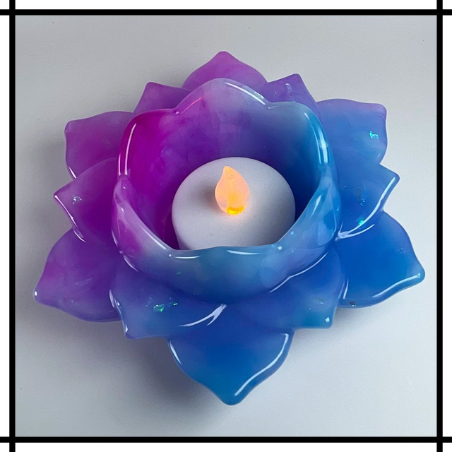 Handmade Resin Lotus Flower Tealight Holder – Pink, White &amp; Blue | Decorative Mindfulness Home Décor - LTH-012