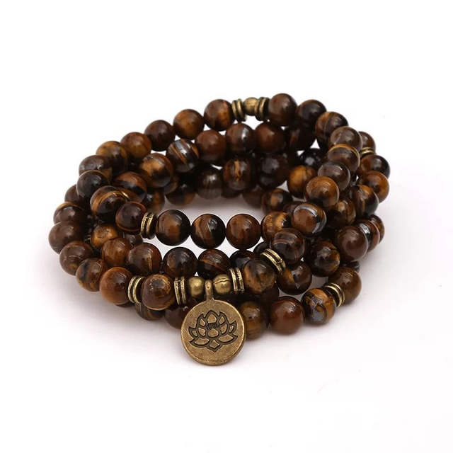 Mala Lotus Tijgeroog Edelsteen kralen | Armband | Ketting – Sparkolia 