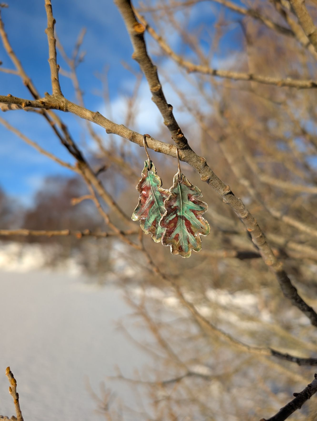 Oak leaf raku earrings
