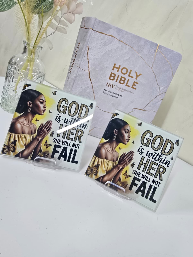 Glass Coaster God Is Within Her