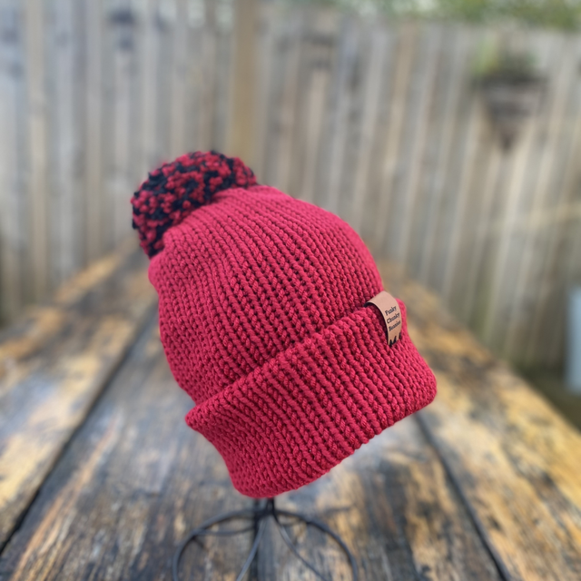 Funky Chunky Bobble Hat - Cherry Red - Handmade in Scotland