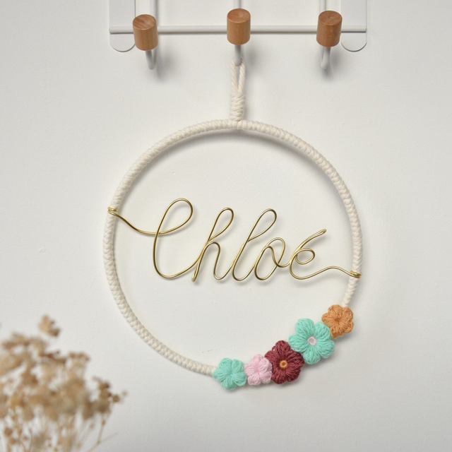 Couronne murale Flower Power tons pourpre/turquoise (20cm)