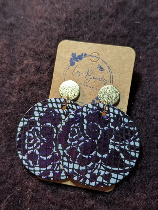 Boucles d'oreilles Moon violet résille mo700