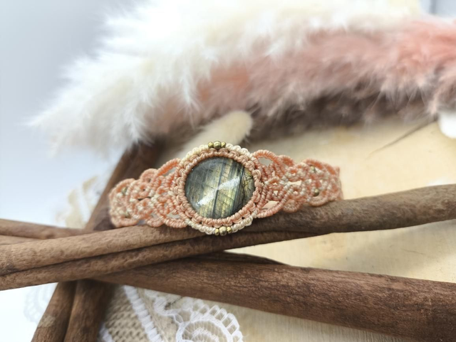 Bracelet bicolore orange/beige labradorite 