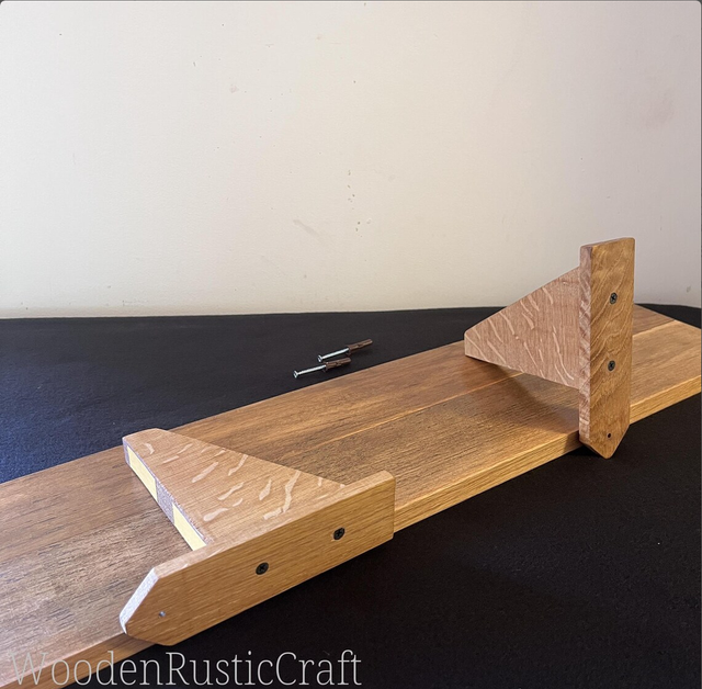 Reclaimed Rubberwood Shelf with Oak Handles