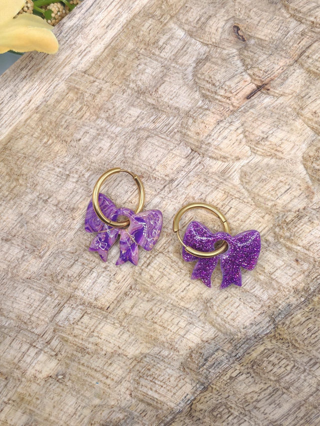 Choupettes nœud réversibles, violette effet pierre