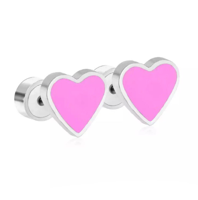 Pink Heart Comfort Back Studs