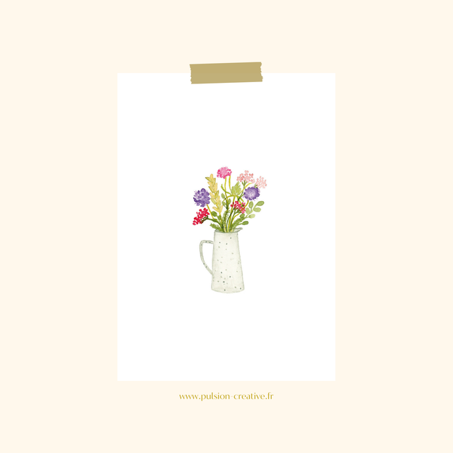 Carte postale aquarelle - Pichet champêtre