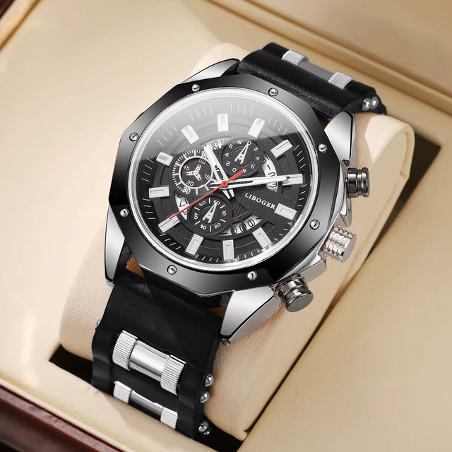 Montre de sport à quartz avec bracelet en silicone pour homme, date