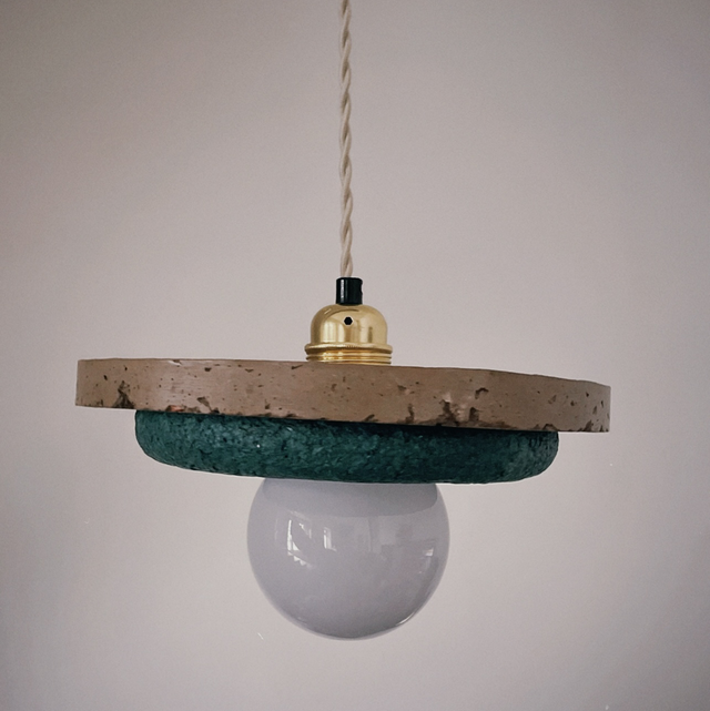 Abat jour suspension en papier-plâtre et papier-mâché Jakarta marron et bleu