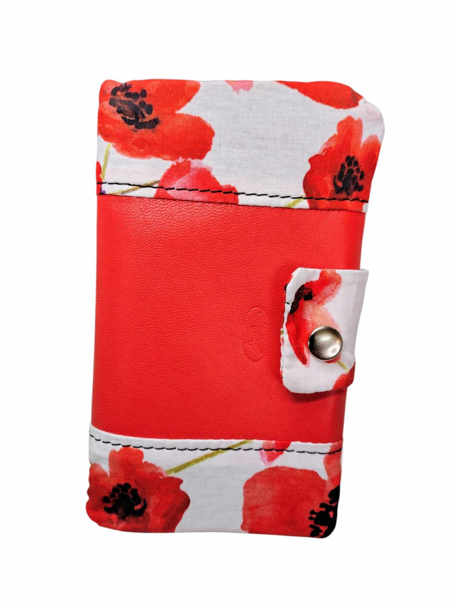 Portefeuille cuir et tissu - coquelicot