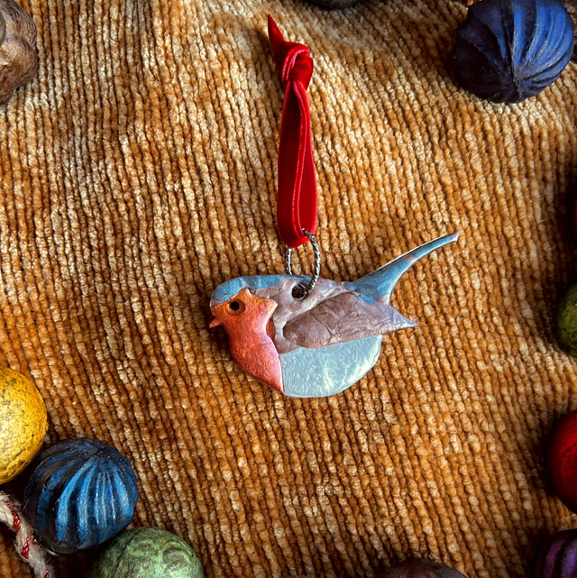 Robin Decoration - Red and Silver