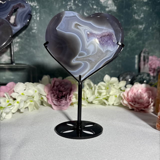 Druzy amethyst agate heart on custom stand