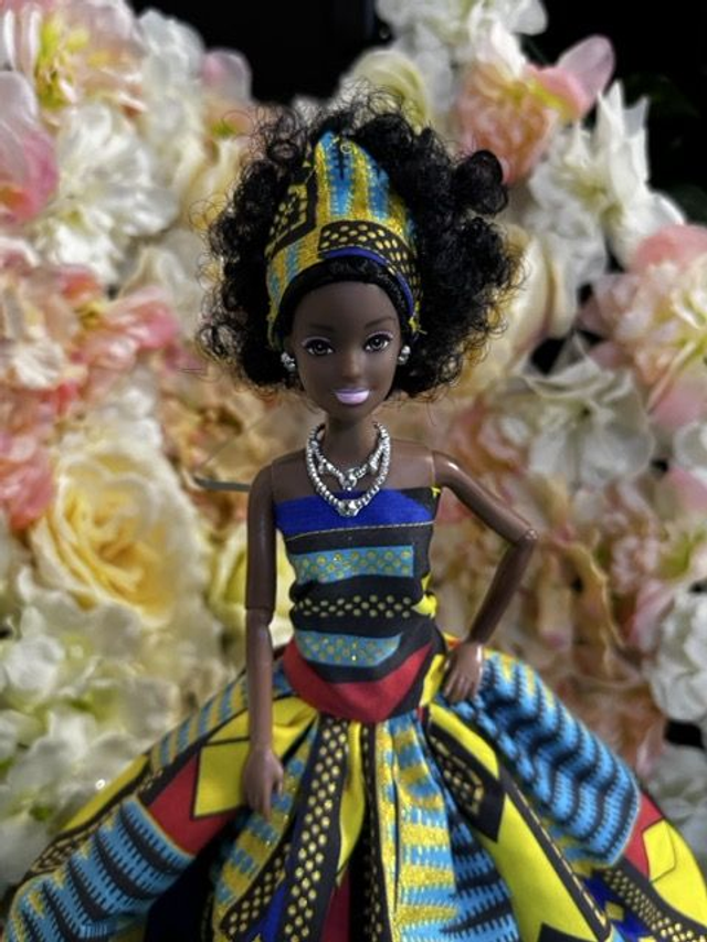 Poupée – Robe en Wax coloré & Coiffe assortie - Fait main