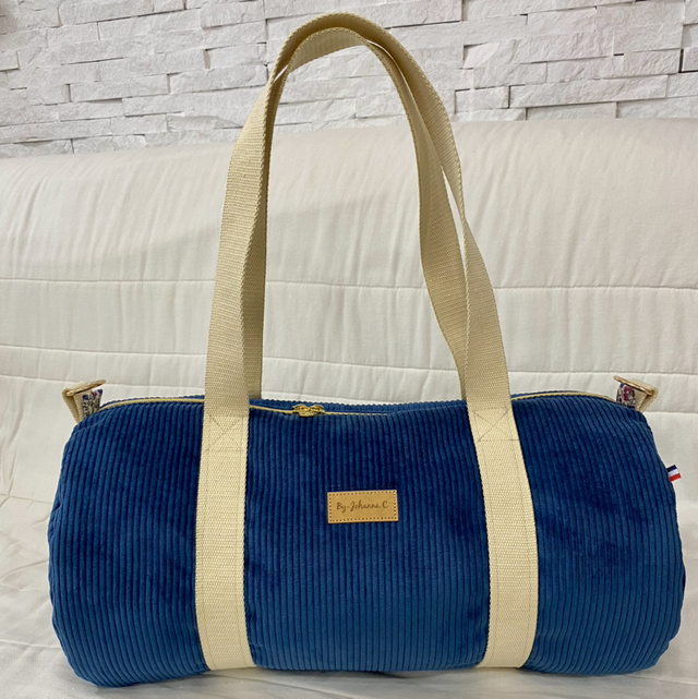 Sac Polochon velours bleu marine
