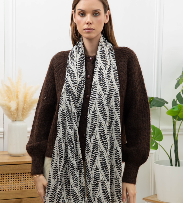 Foulard imprimé feuilles avec dorure 