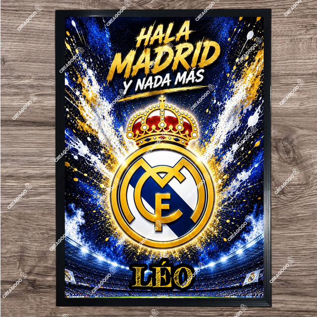 Affiche Poster Real Madrid CF personnalisée avec Prénom - Cadeau unique pour supporter du Real format A4 21x29,7cm