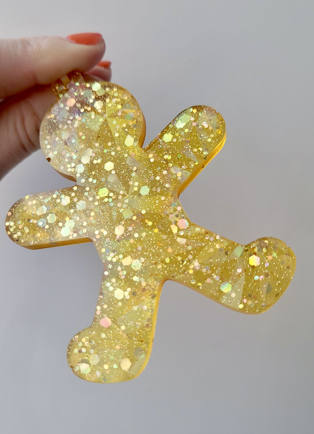 Gingerbread Man Christmas Tree Bauble Decoration - Biscuit Yellow Glitter
