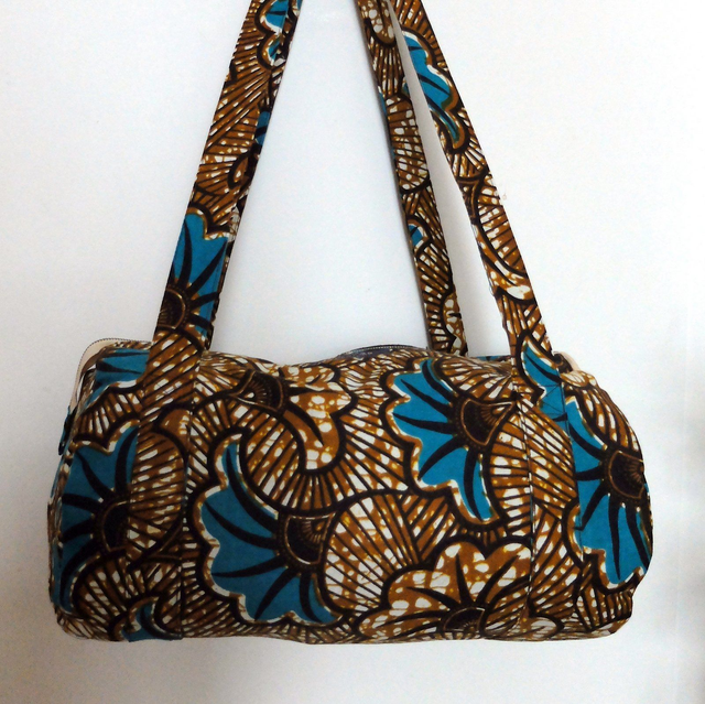  Sac polochon coton wax Sénégalais doublé, confection artisanale sur-mesure, éthique & unique - taille L