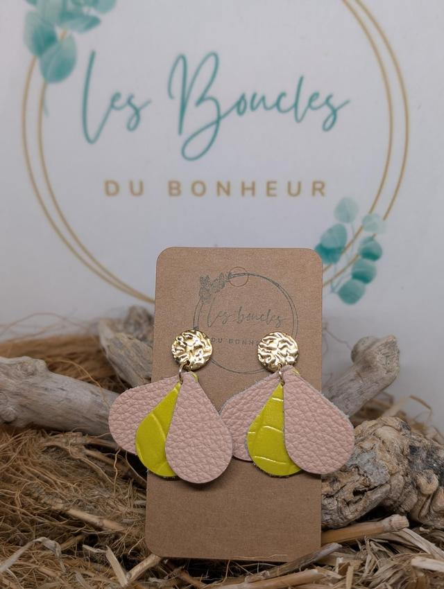 Boucles d&#039;oreilles Bella jaune rose pâle pa007