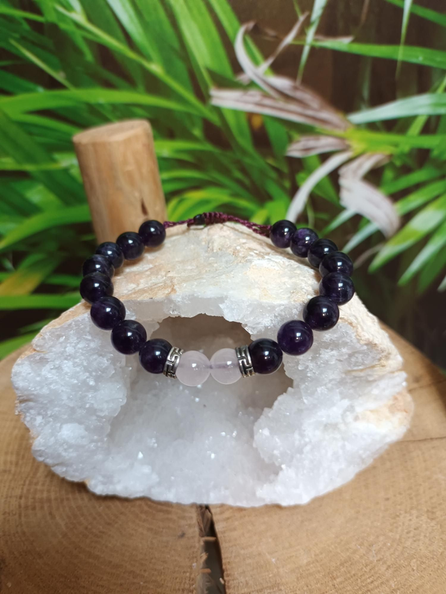 Bracelet en améthyste et quartz rose