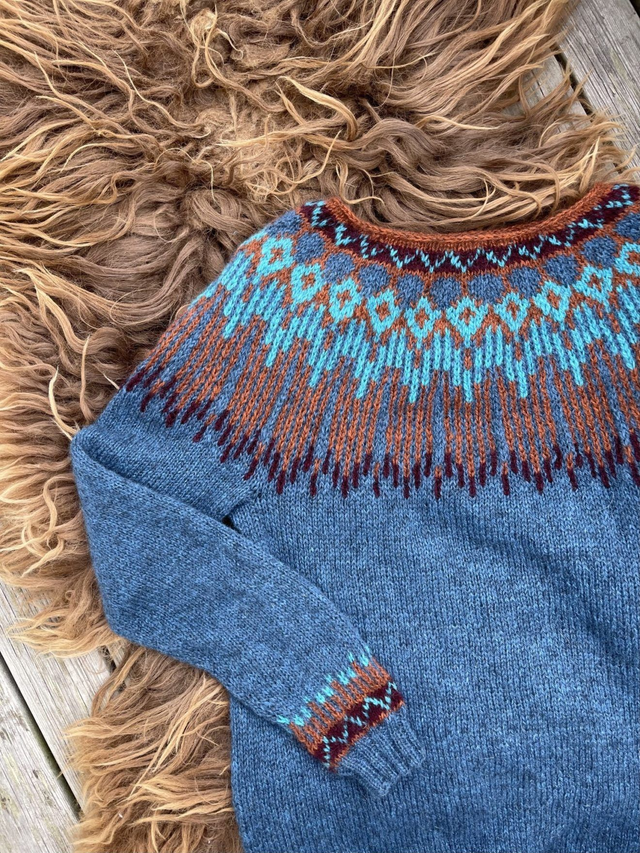 Hopi Sweater Kit - Col 27 (Blue Varde and Vidde) - Wool &amp; Pattern - Linka Neumann