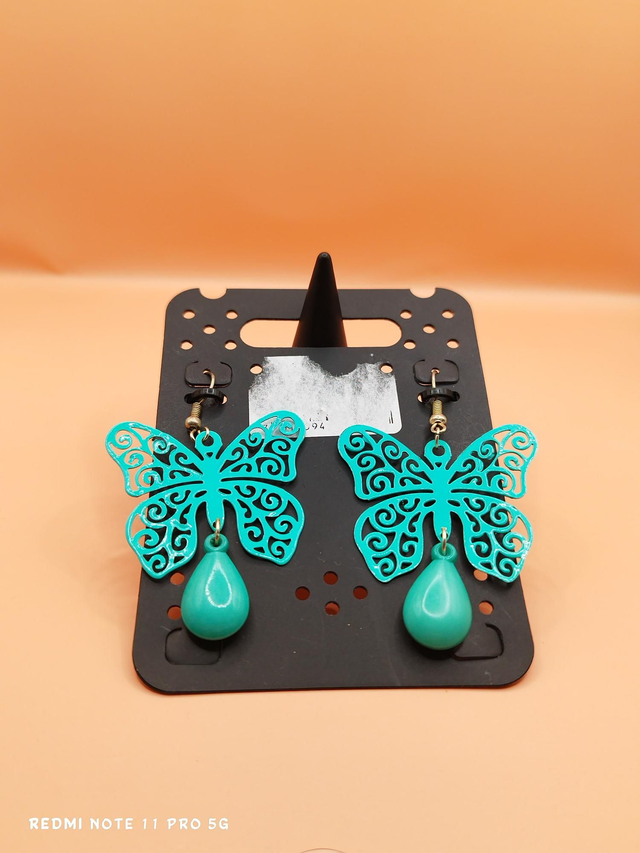 Boucles d&#039;Oreilles Papillon turquoise et Goutte Pendante