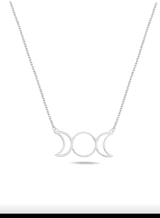 Collier déesse triple lune - en acier inoxydable 
