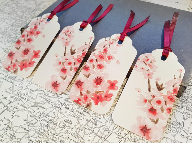 Set of 4 Cherry Blossom gift tags 