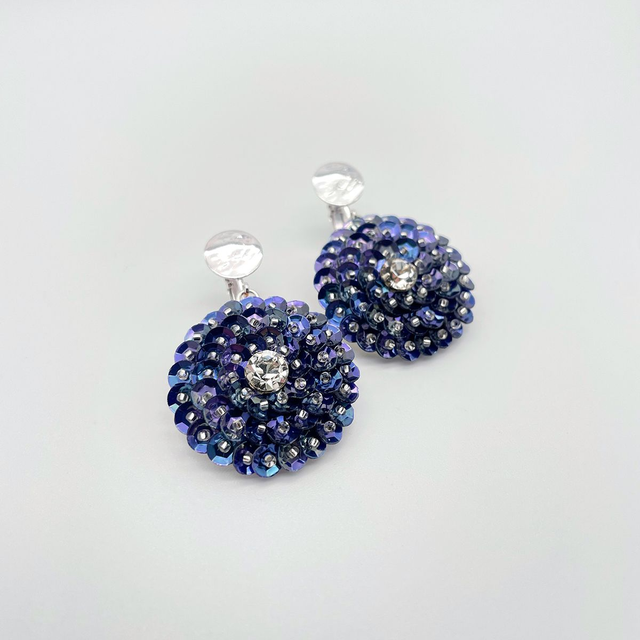 Boucles d’oreilles (clips) ZINNIA - BLEU NUIT Ø30mm