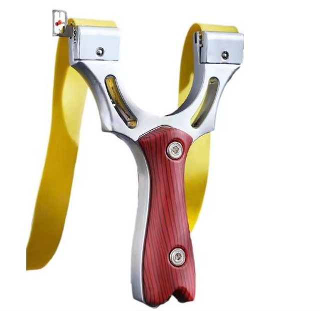 10A ... lance pierre compétition alliage inoxydable - poignée gomme imitation bois (2 bandes)