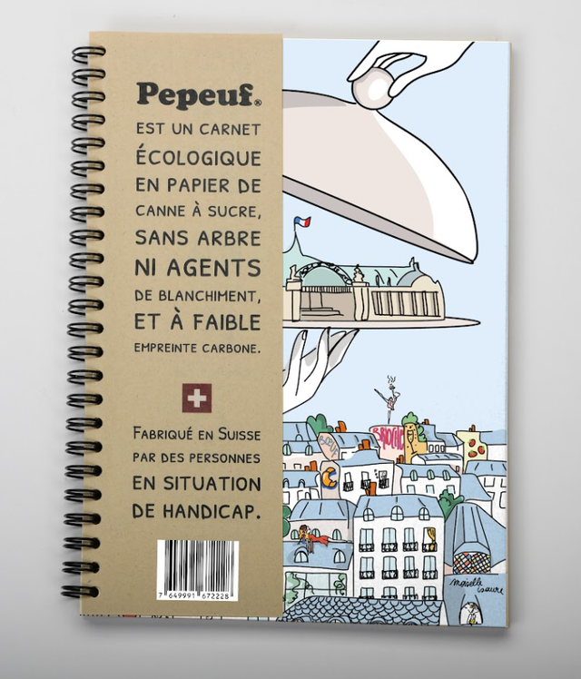 Carnet A5 de la marque Pepeuf portant une illustration faite par Moiselle Isaure appelée "Paris"