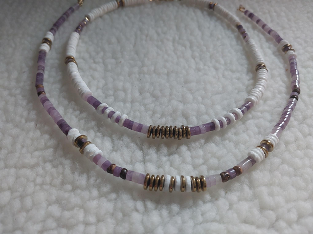 Collier heishi lepidolite 