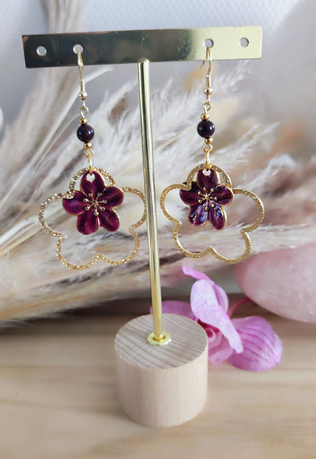 A Boucles d'oreilles "Flower" Grenat