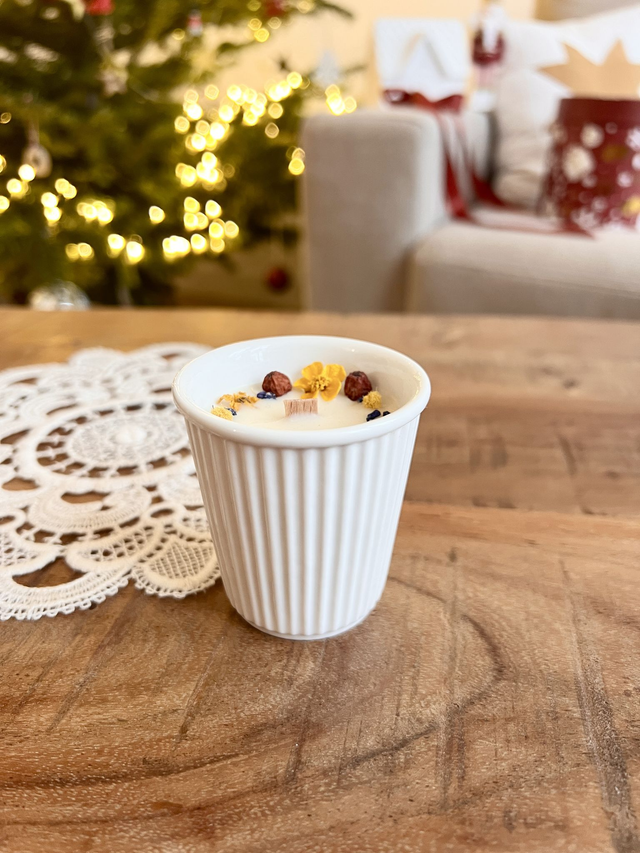 🎄 Bougie Rocher praliné - petit pot "strié"