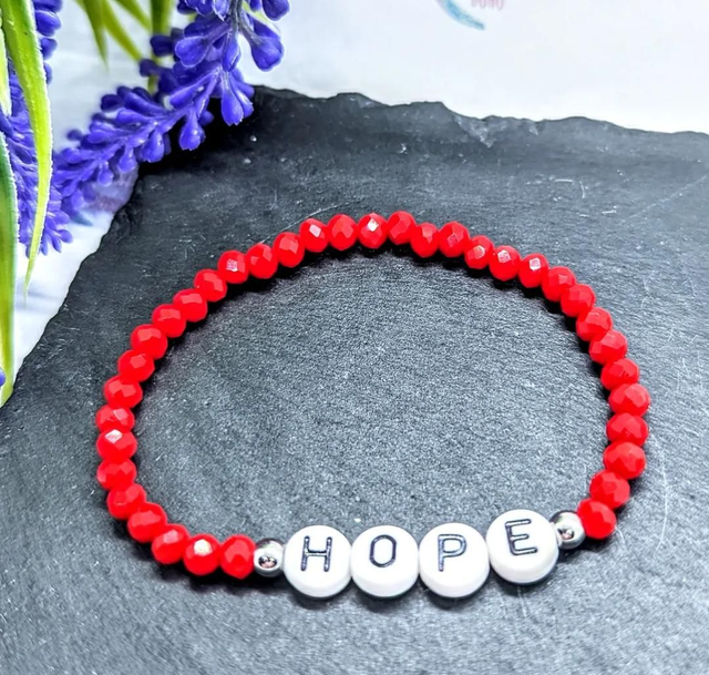 Red Ceramic Beaded Stretch "Hope" Beaded Children's Stretch Bracelet 