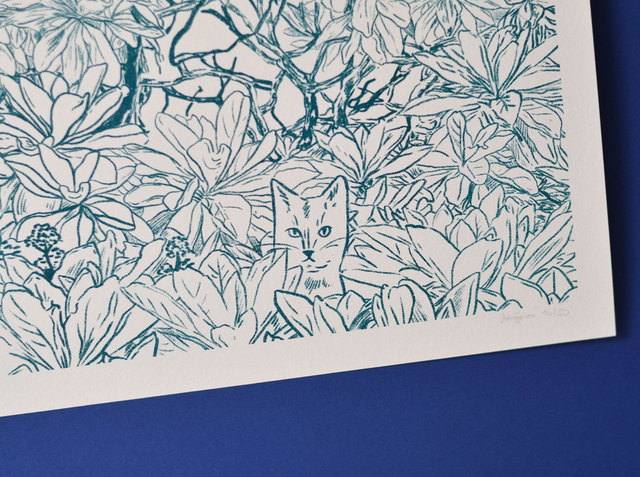 Affiche imprimée en risographie Okinawa neko