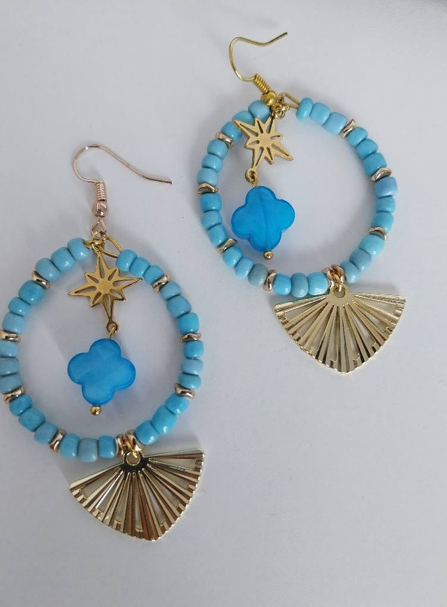 ✨Boucles d’oreilles &quot;créoles turquoise trèfles&quot;✨