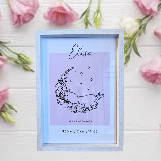 Affiche avec cadre personnalisée “Naissance fille”