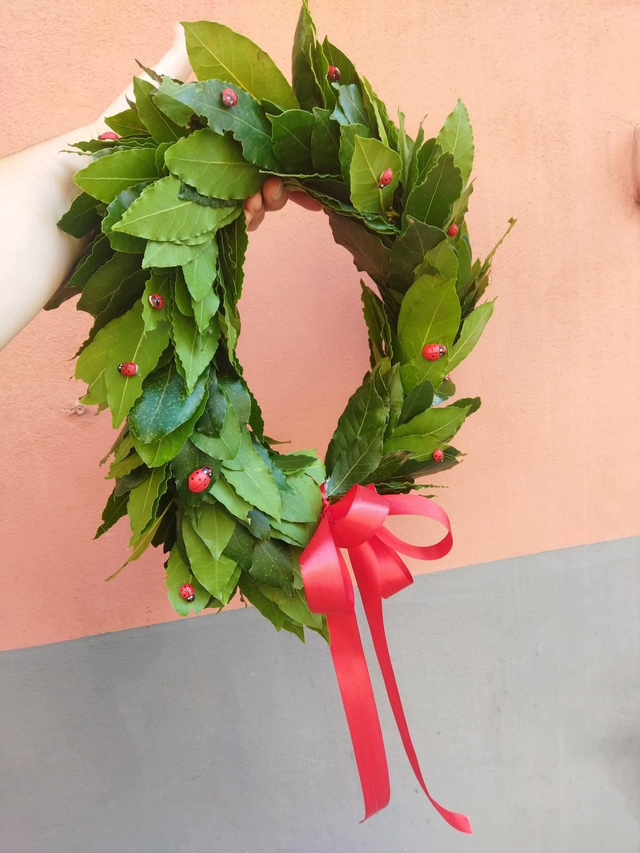 Coroncina per laurea con coccinelle e fiocco rosso