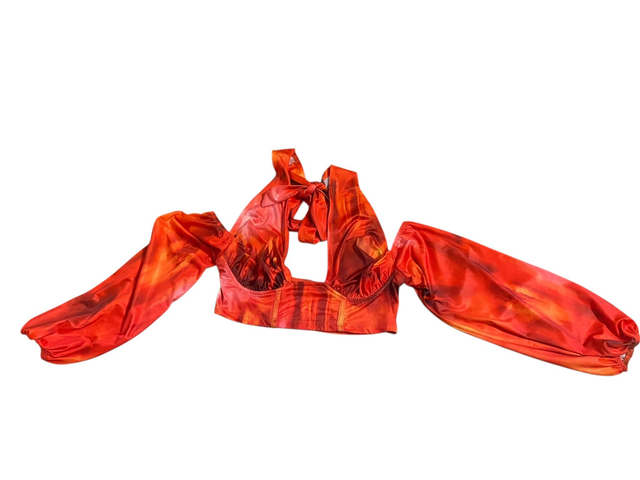 Crop top orange à fleurs 