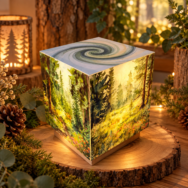 Lampe d'ambiance en cire 12x12cm- "Forêt"